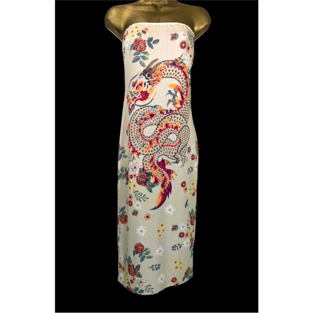 Miroh Dragon Print Tube Dress EUC